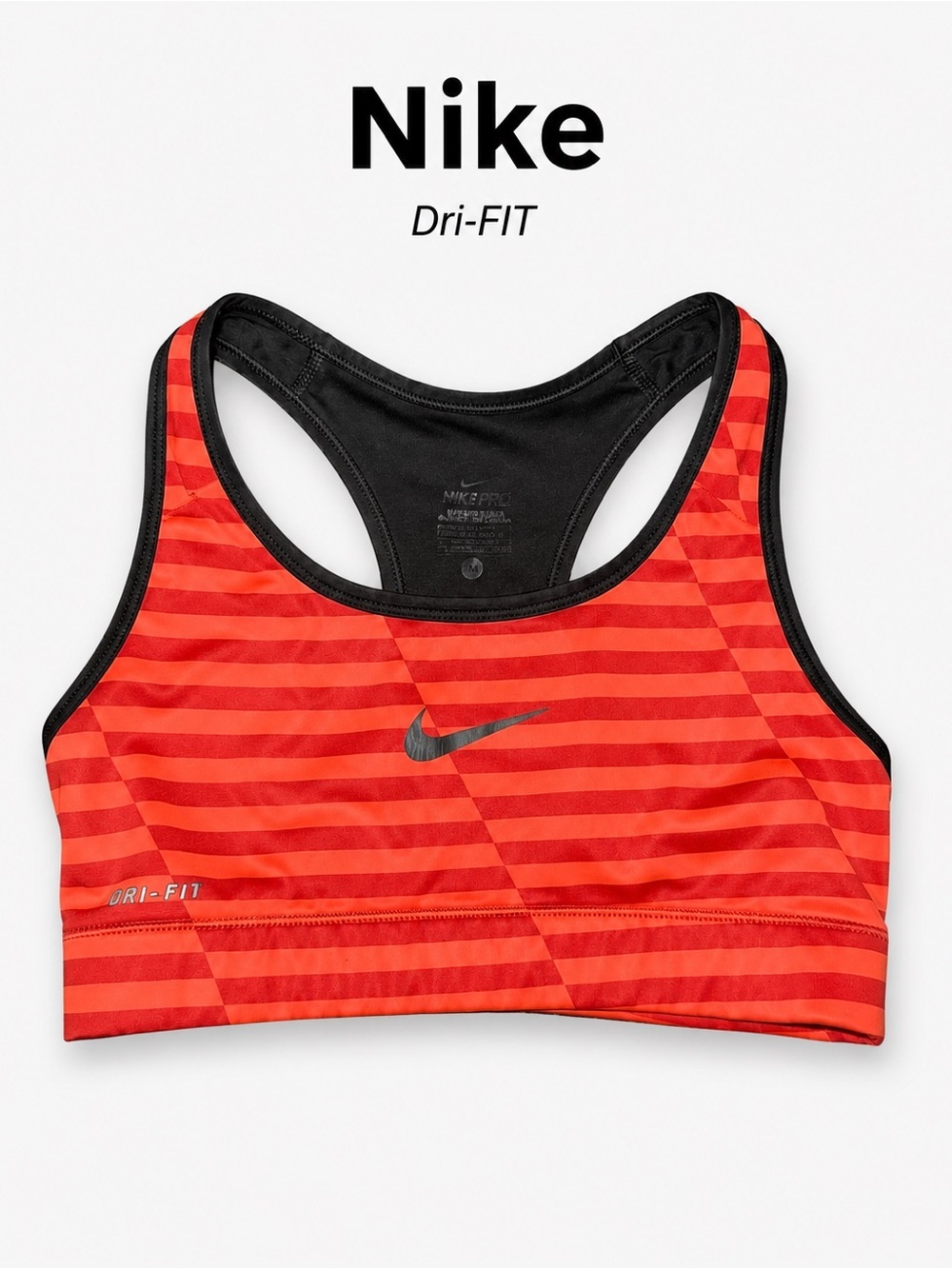 Nike Dri-FIT Striped Racerback Sports Bra Red Black Women’s Medium